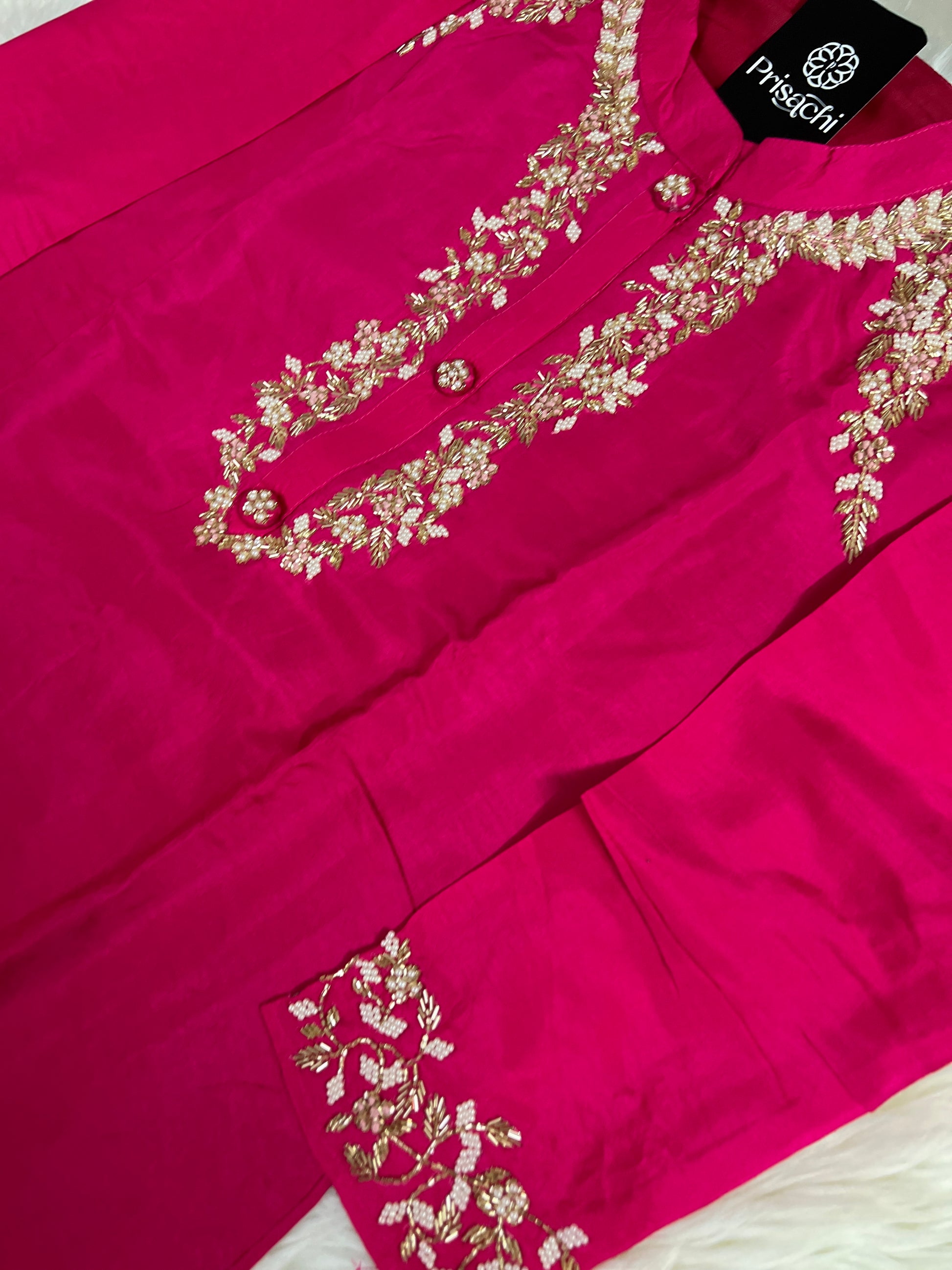 Pink embroidered kurta set with dupatta - Prisachi Official