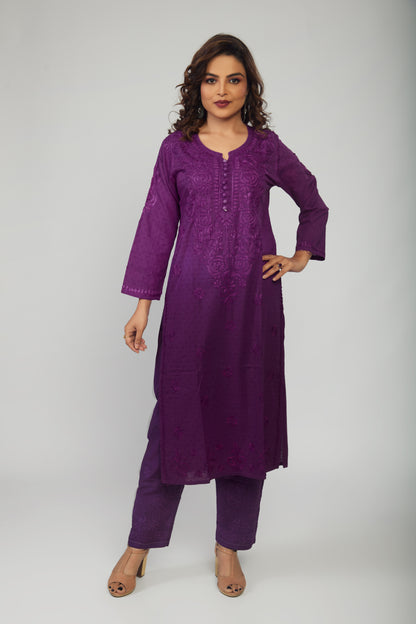 Chanderi Kurti And Palazzo Chikankari Set Purple - prisachiofficial