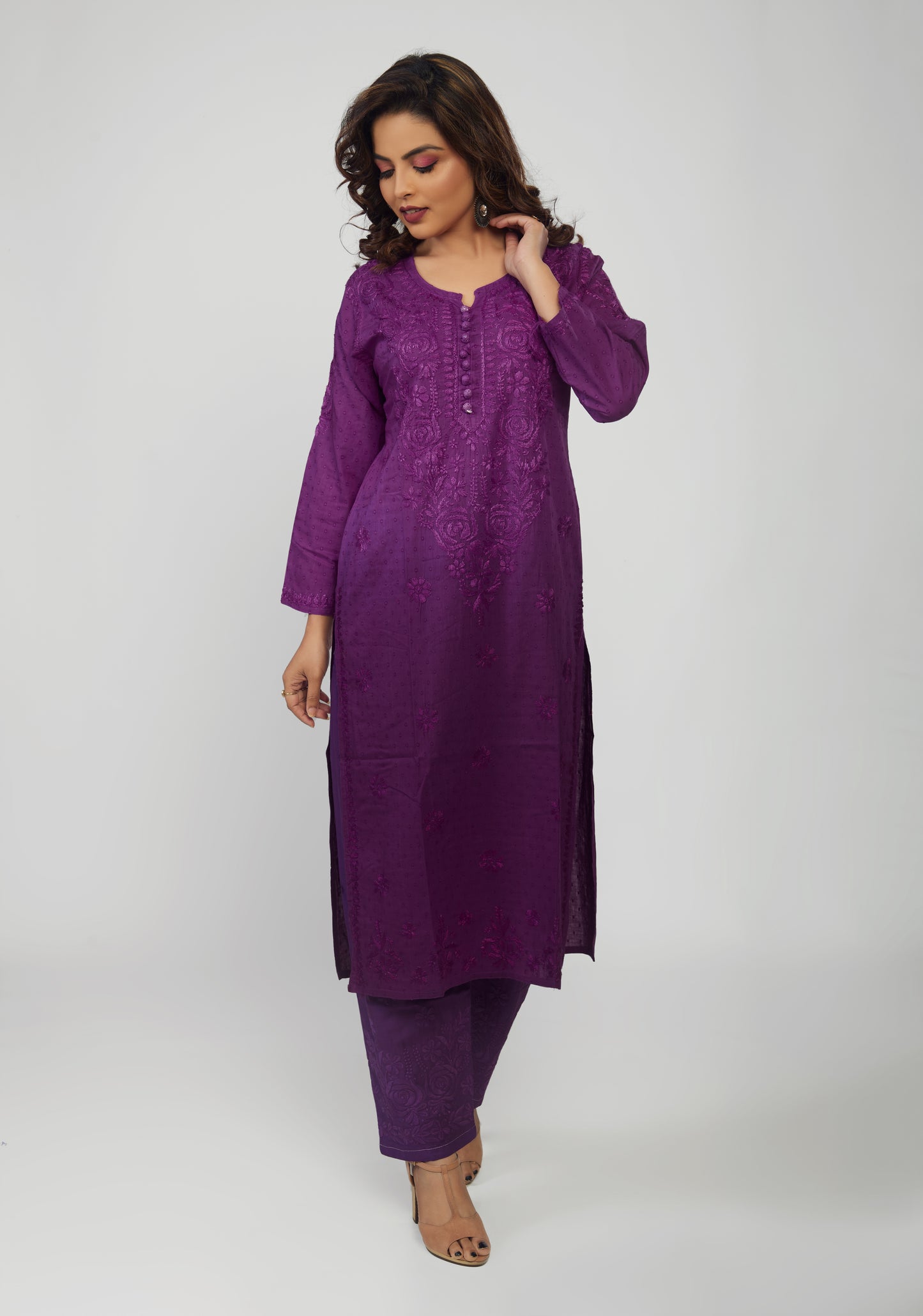 Chanderi Kurti And Palazzo Chikankari Set Purple - prisachiofficial