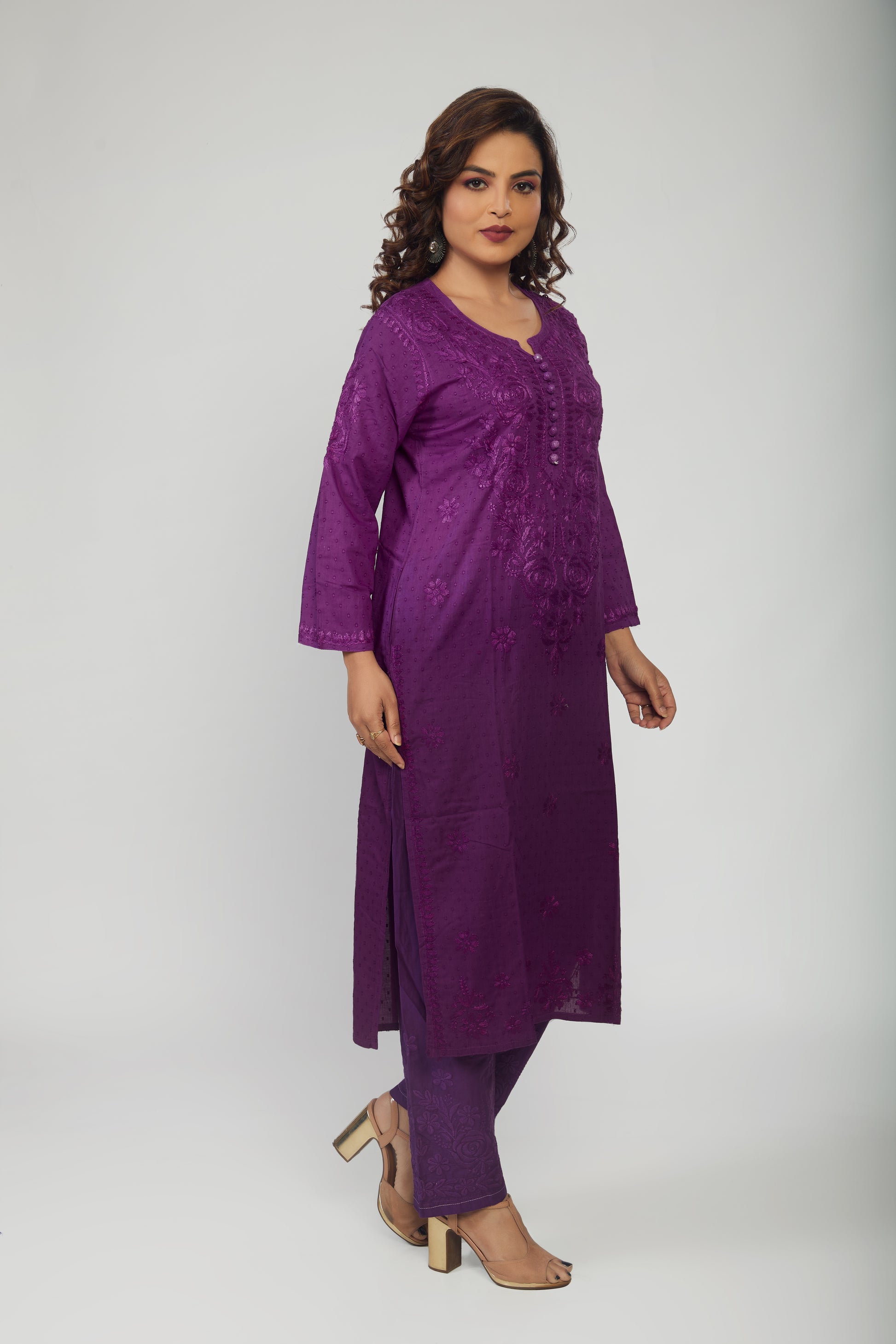 Chanderi Kurti And Palazzo Chikankari Set Purple - prisachiofficial