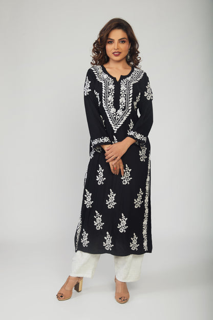 Hand Embroidered Black Lucknowi Chikankari Kurta - prisachiofficial