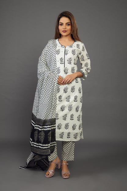 Women Floral Print Pure Cotton Straight Kurta Set - prisachiofficial