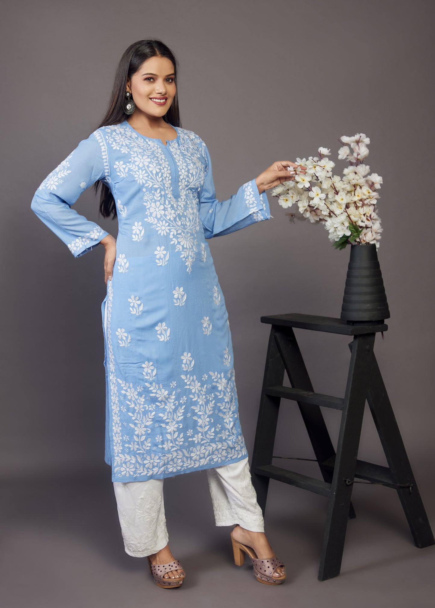 Blue Rayon handwork Chikankari kurta - Prisachi Official