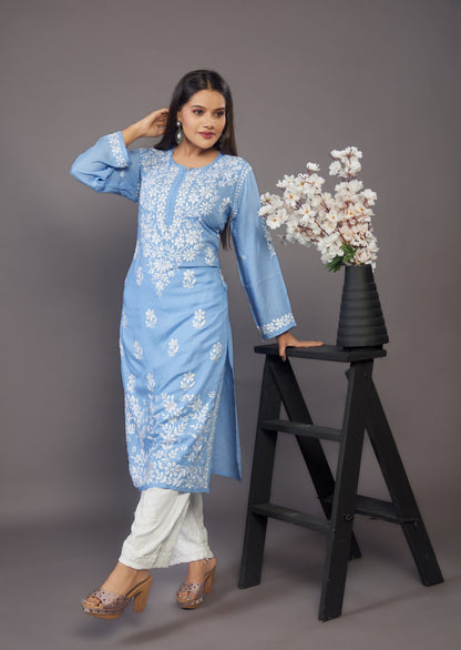 Blue Rayon handwork Chikankari kurta - Prisachi Official