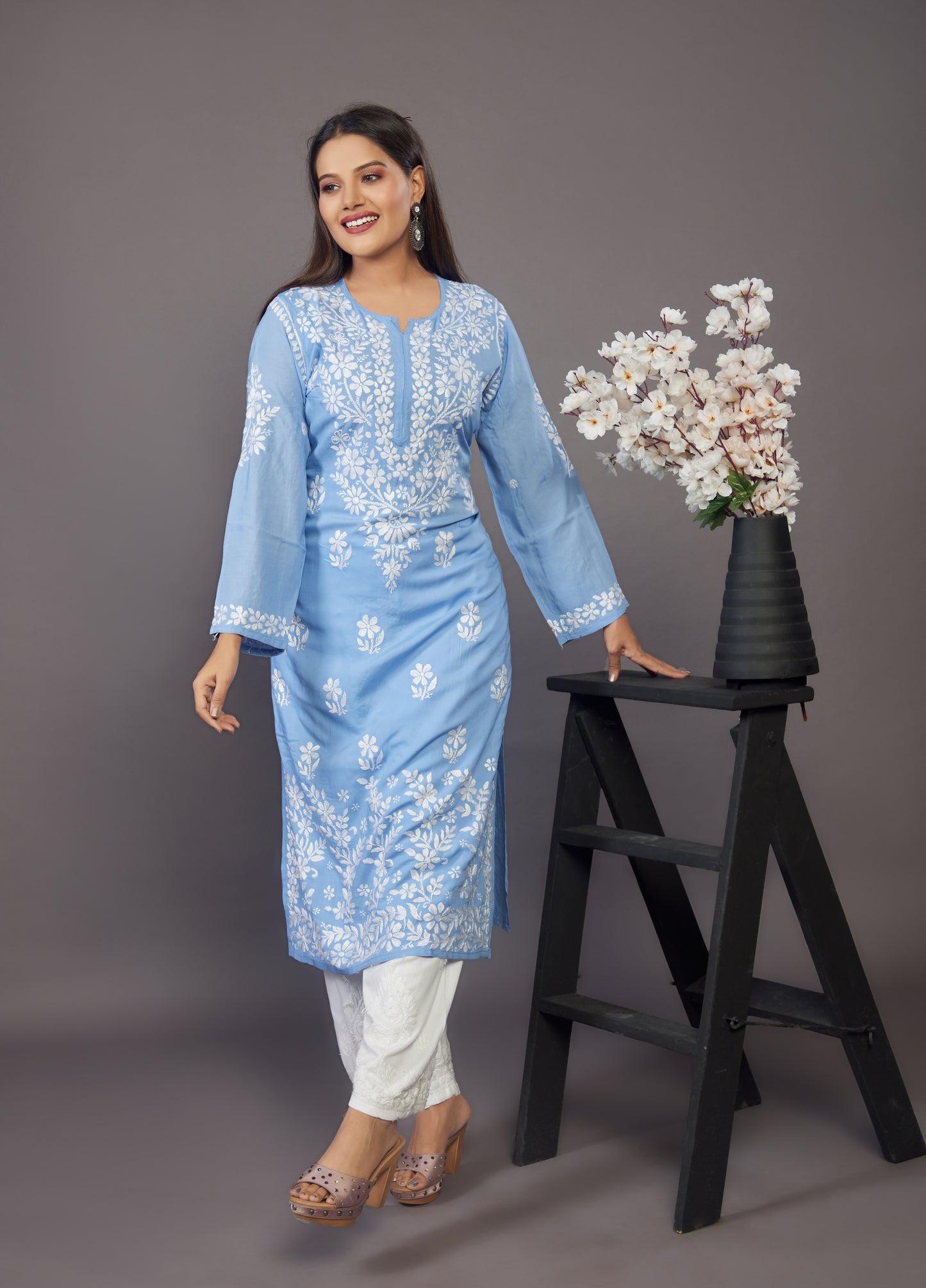 Blue Rayon handwork Chikankari kurta - Prisachi Official