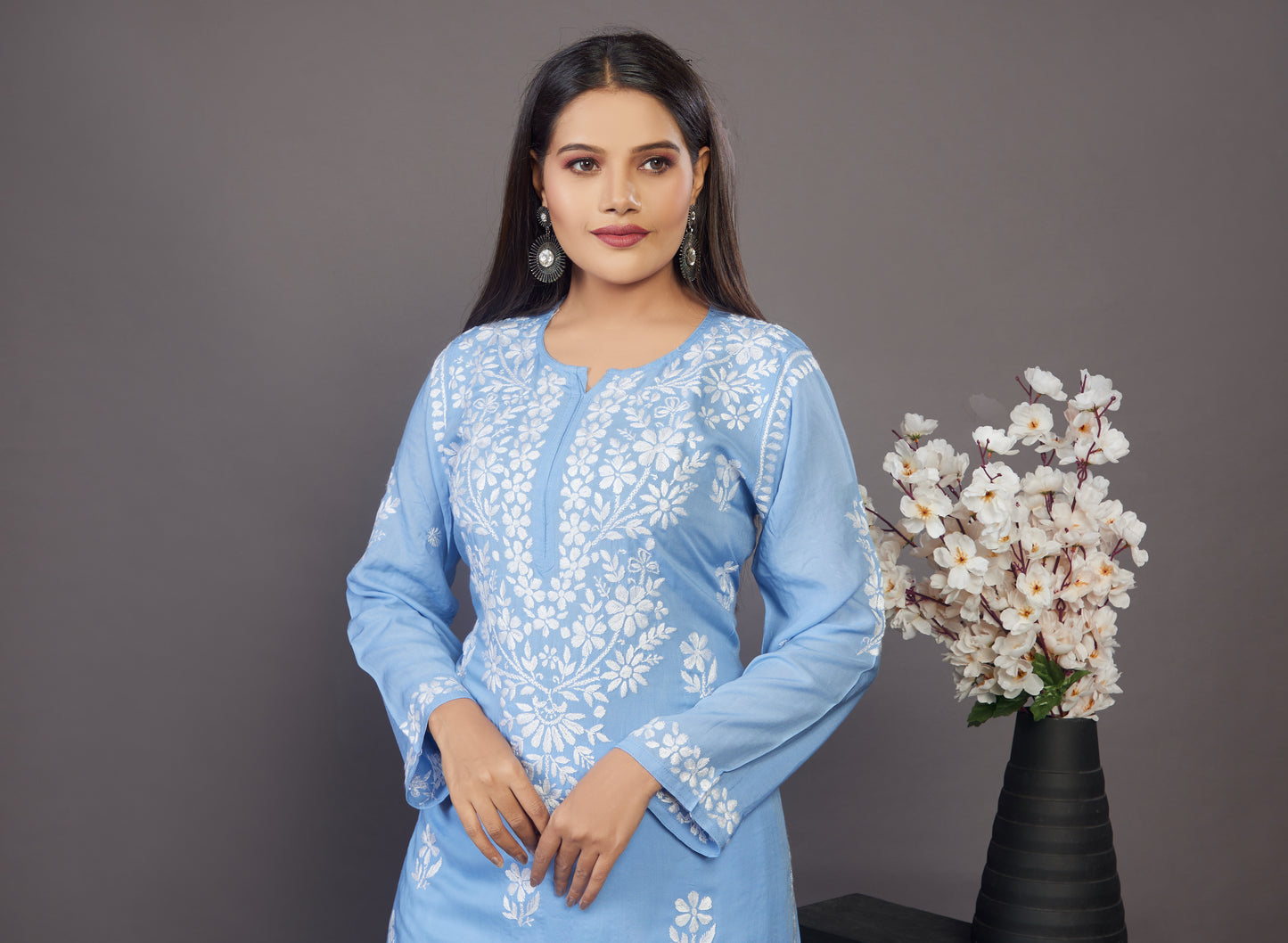 Blue Rayon handwork Chikankari kurta - Prisachi Official