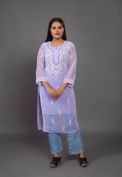 Ethnic Hand Embroidered Georgette Chikankari Kurti Kurta for Women - prisachiofficial