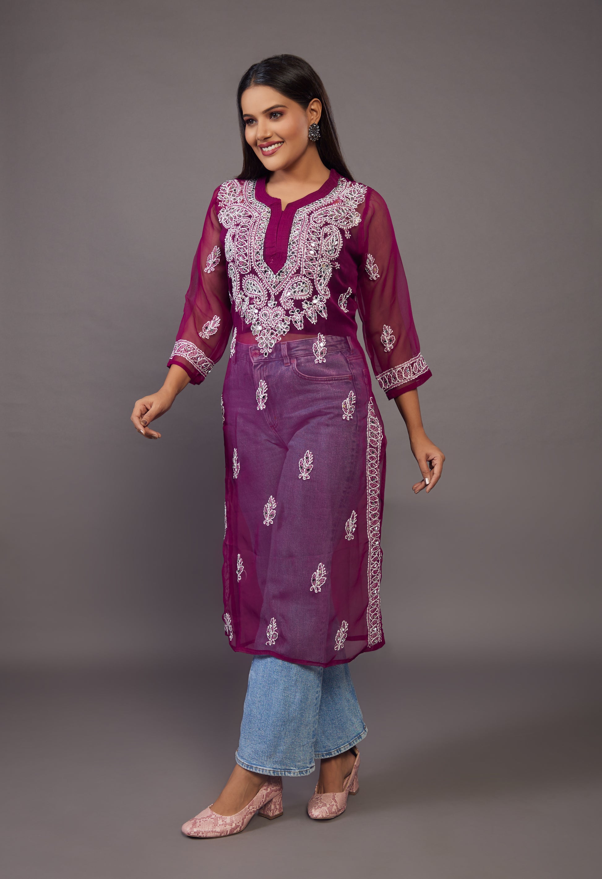 Maroon Chikankari Kurta, Georgette Fabric - prisachiofficial