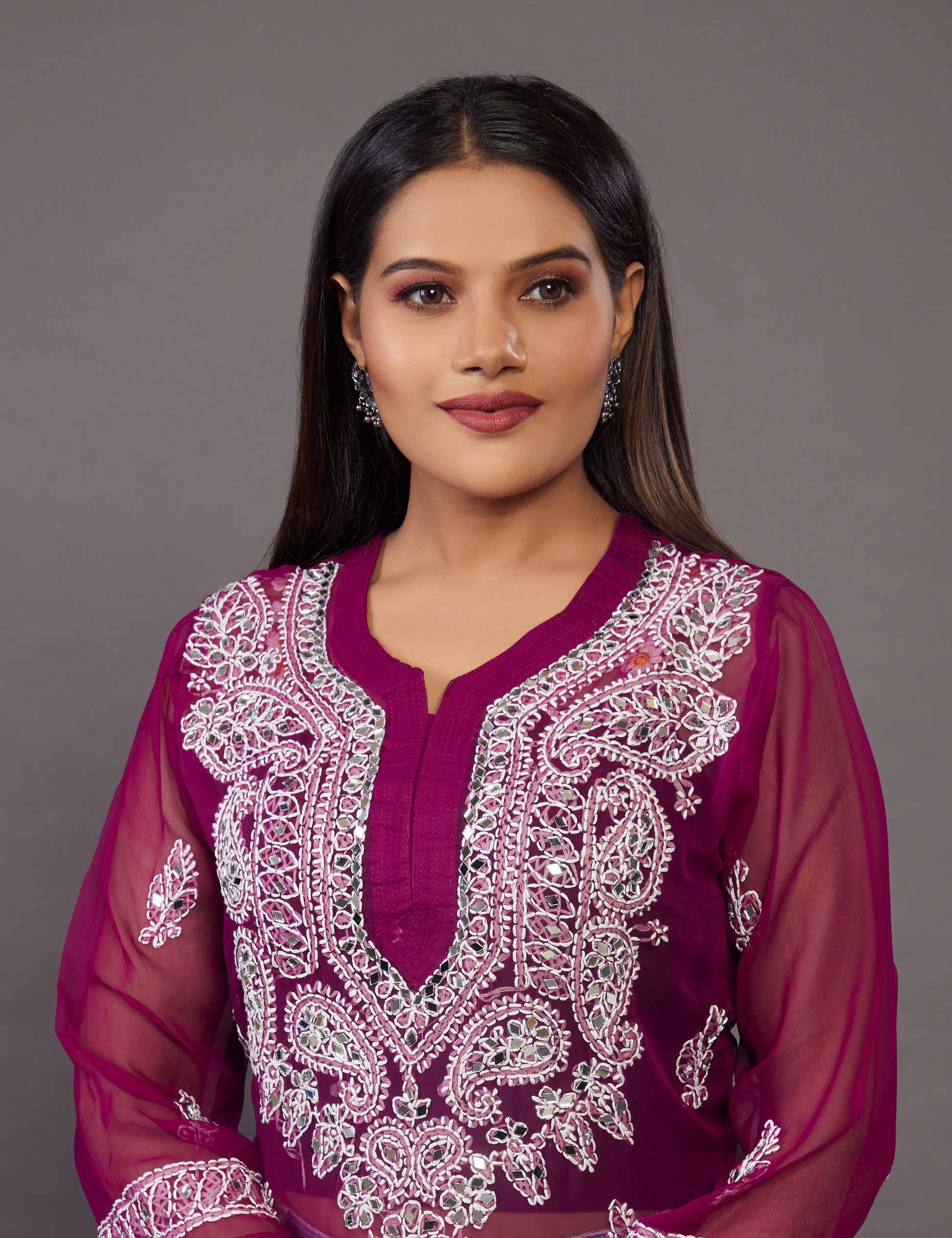 Maroon Chikankari Kurta, Georgette Fabric - prisachiofficial